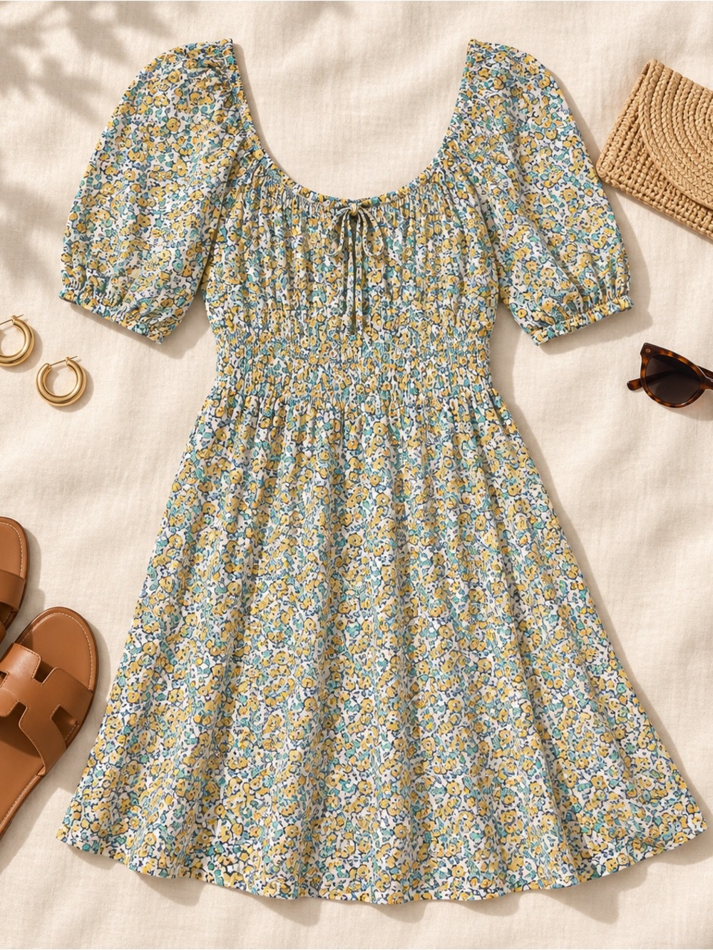 Faithfull the Brand Floral Puff Sleeve Mini Dress M US 6 Cottagecore